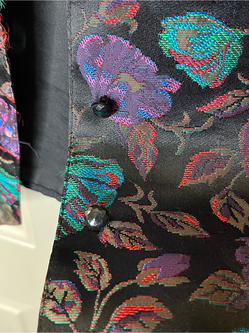 Vintage 80’s Brocade Floral Button Vest - Multicolor on Black Sz S - Picture 5 of 5